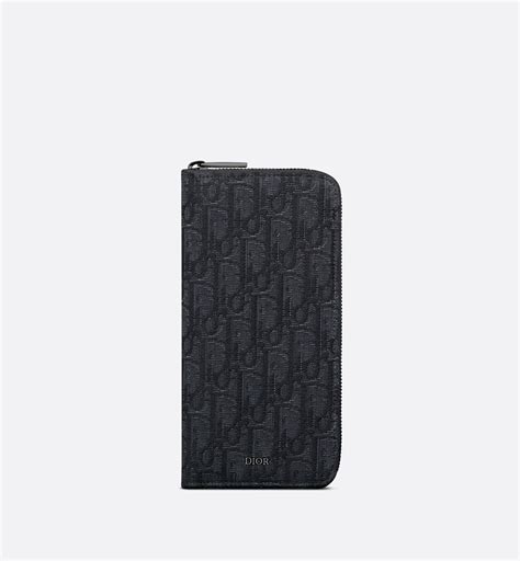 Vertical Long Zipped Wallet Black Dior Oblique Jacquard 